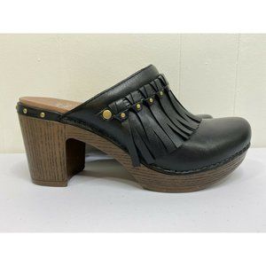 Dansko Deni Leather Studded Fringe Shoes Clogs 8.5